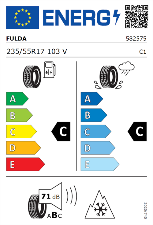 Tyre Label for Fulda Kristall Control HP 235/55R17 103V